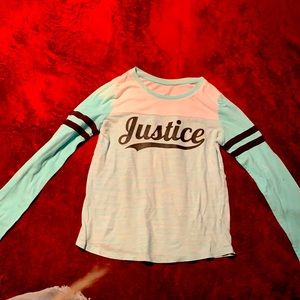 Blue and white with black strips justice shirt